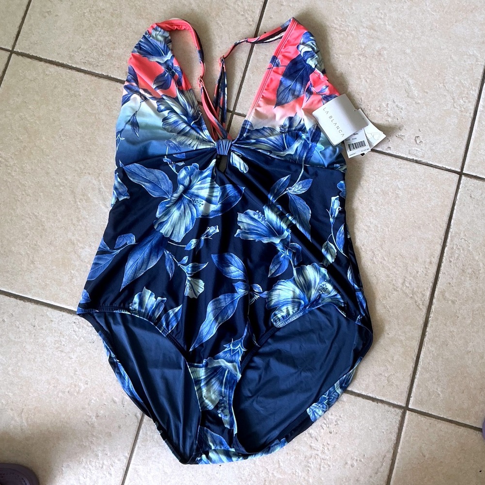 La Blanca One‎ Piece Swimsuit Women 22W Blue Pink Floral NEW Keyhole Convertible - Picture 4 of 9